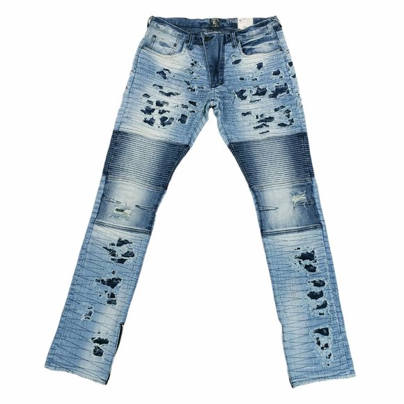 NWT Mens PRPS Windsor Tapered Skinny Stretch Moto Distressed Jeans Size 32 32x33